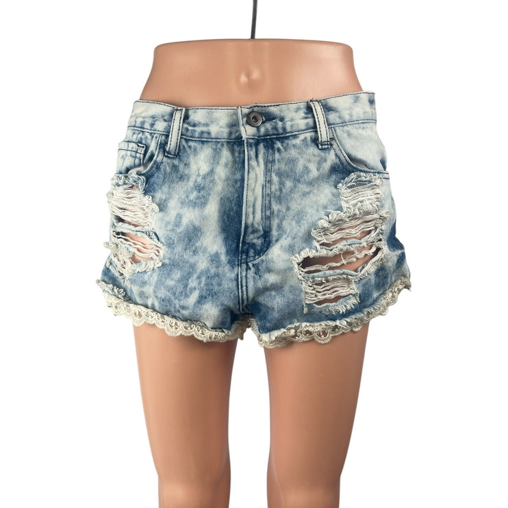 Forever 21 Blue Acid Wash Distressed Raw Hem Cut Off Denim Jeans Shorts Size 30