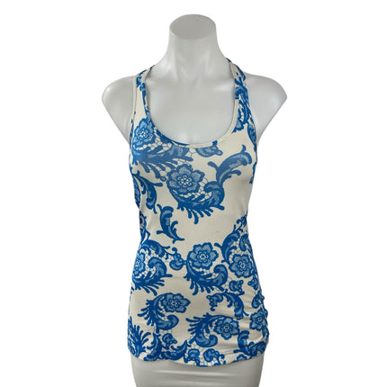 Lululemon White Blue Floral Racerback Yoga Workout Athletic Tank Top Size 4