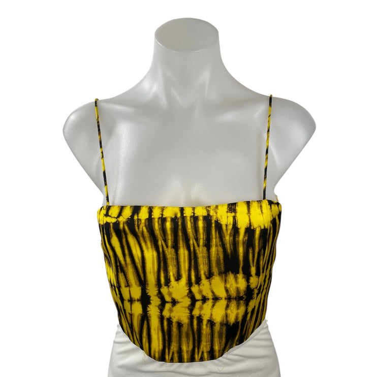 Alice + Olivia Women's Yellow Printed Sleeveless Square Neck Cami Crop Top Sz 2