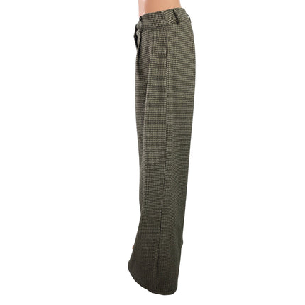 Boohoo Women's Beige Houndstooth High Rise Wide Leg Baggy Trousers Pants Size 8