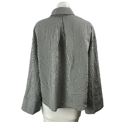 MISSGUIDED Womens Black White Striped Long Bell Sleeves Button Down Shirt Top XS