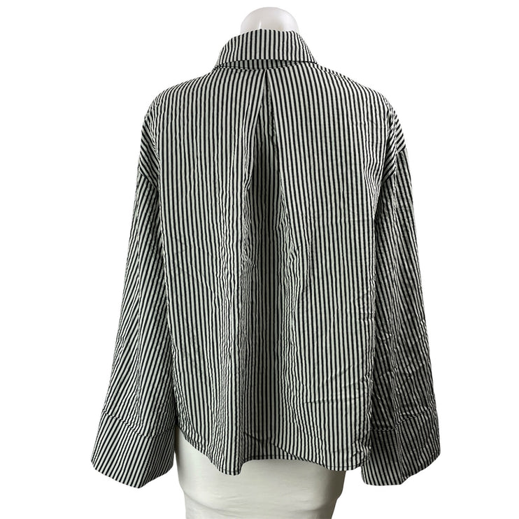 MISSGUIDED Womens Black White Striped Long Bell Sleeves Button Down Shirt Top XS
