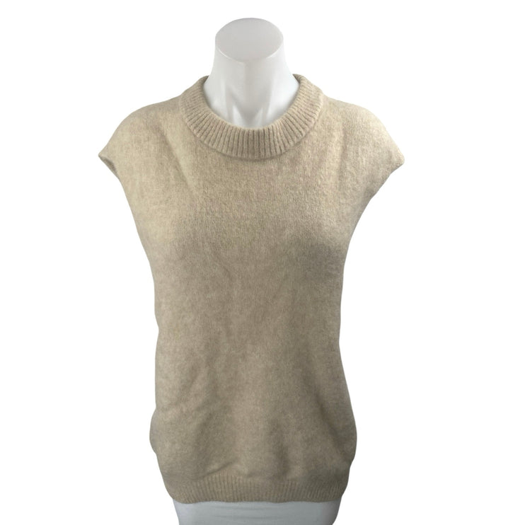 American Vintage Beige Wool Short Drop Sleeve Crew Neck Sweater Top Size S