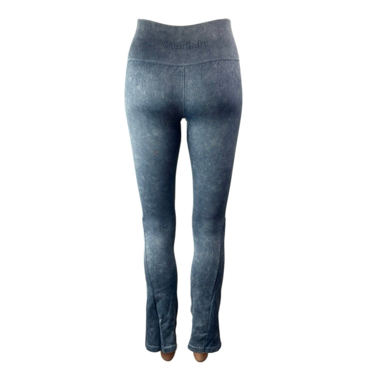Verish Alltension Blue Gray Ribbed Flare Activewear Yoga Leggings Pants Sz XS/S