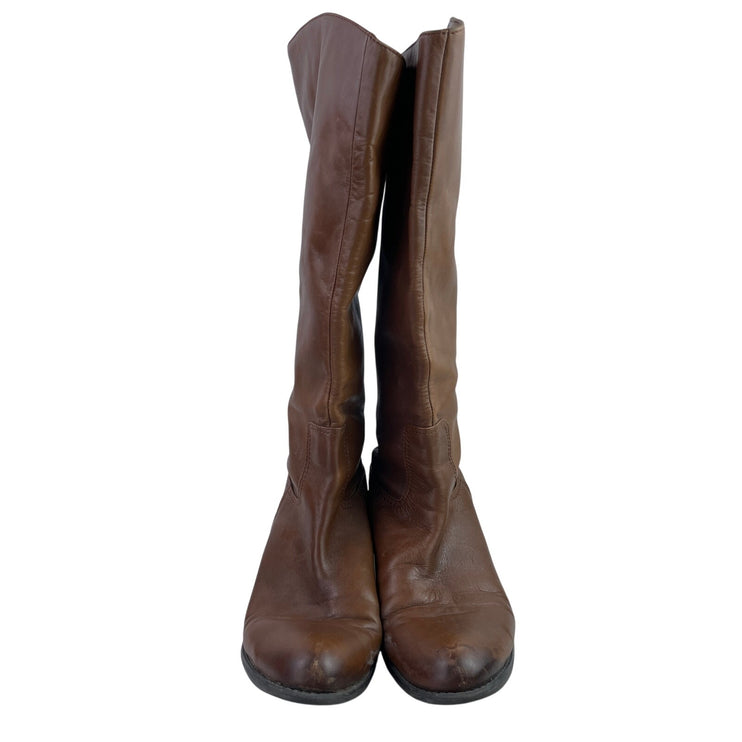 Franco Sarto Womens Brown Leather Zip Up Almond Toe Knee-High Tall Boots Size 10