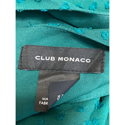 Club Monaco Green Sleeveless Swiss Dot Ruffle Asymmetric Midi A Line Dress Sz 2