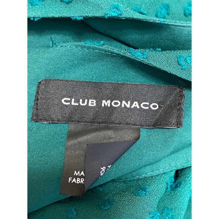 Club Monaco Green Sleeveless Swiss Dot Ruffle Asymmetric Midi A Line Dress Sz 2
