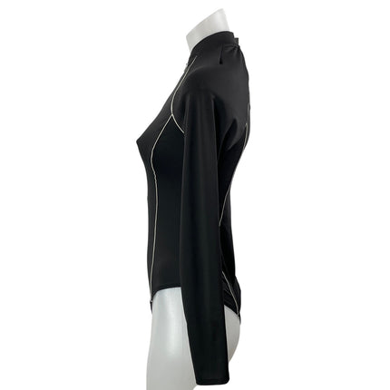 Love J Women's Black Long Sleeve Half Zip Mock Neck Rash Guard Swimwear Size M