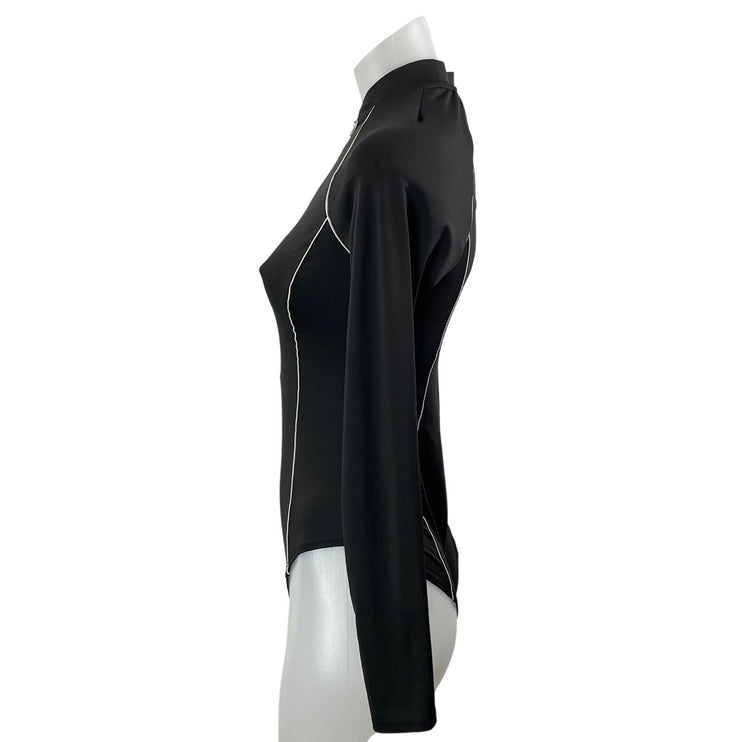 Love J Women's Black Long Sleeve Half Zip Mock Neck Rash Guard Swimwear Size M