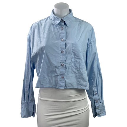 French Connection Women's Blue Long Sleeve Pocket Crop Button Down Shirt Size XS