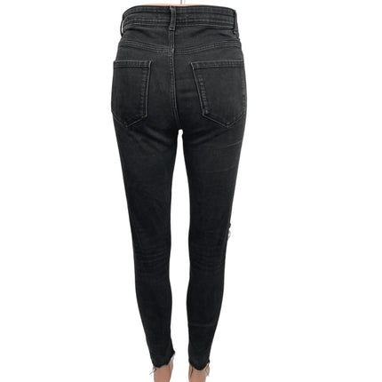 Zara Basic Black Ripped Distressed Z1975 Denim High Rise Skinny Jeans Size 4