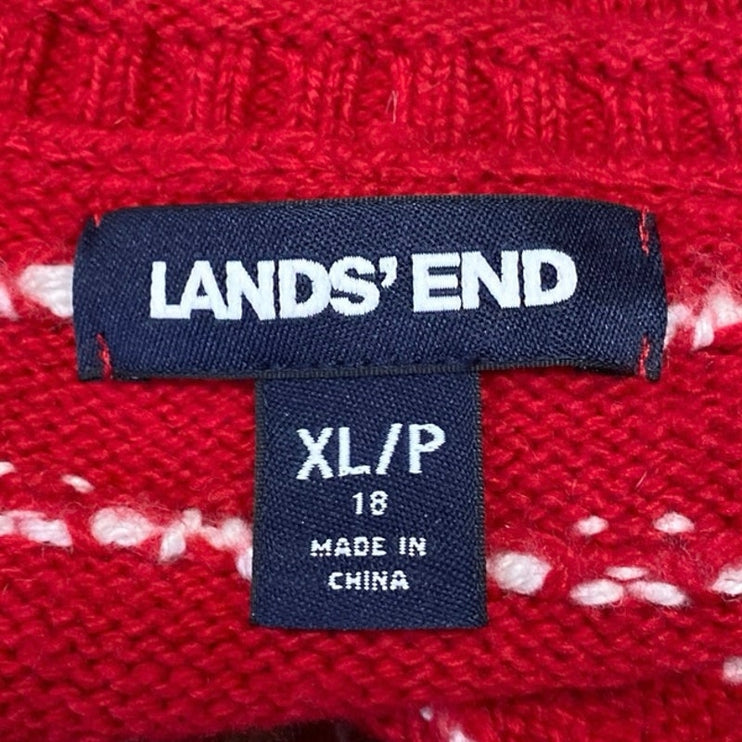 Lands' End Women's Red Winter Scene Crewneck Long Sleeve Knit Sweater Top Sz XL