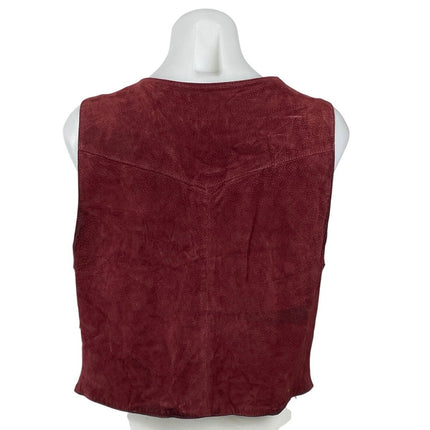 Forever 21 Red 100% Leather Suede Fringe V Neck Sleeveless Vest Crop Top Size L