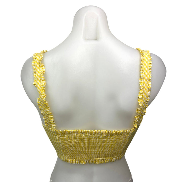 Zara Yellow White Gingham Checkered Ruffle Smocked Sleeveless Crop Top Size M