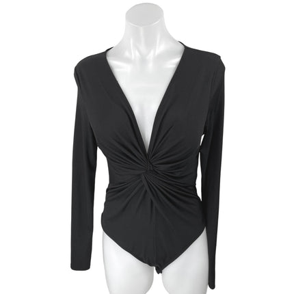 Topshop Women's Black Twist Knot Front V-neck Long Sleeve Bodysuit Blouse Top 12