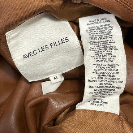 Avec Les Filles Women's Brown Faux Leather Double Breasted Trench Coat Jacket M