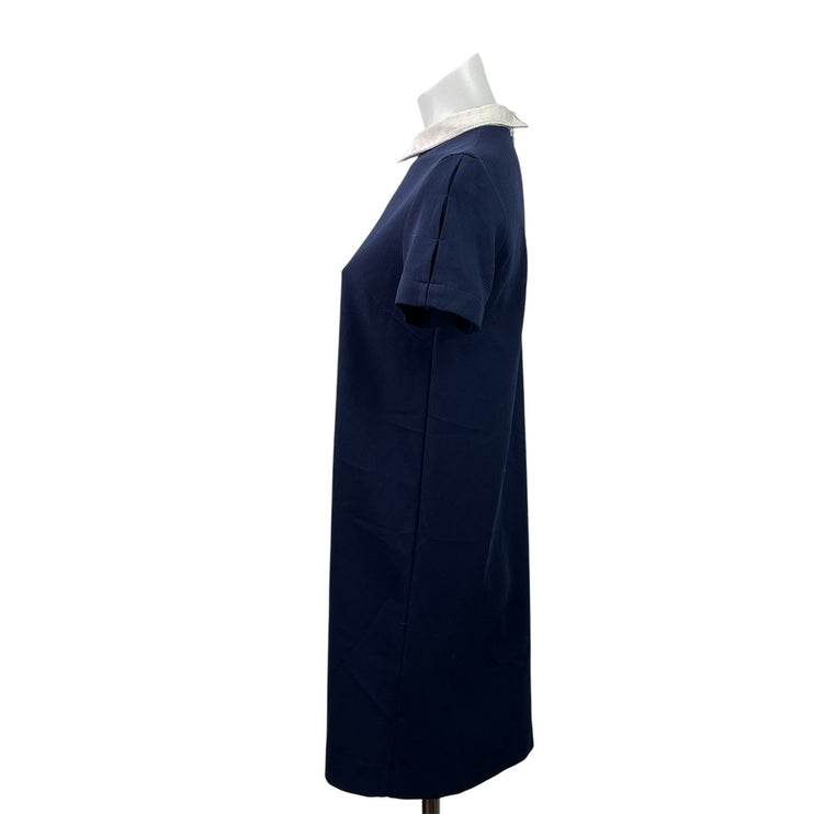 Zara Women's Navy Blue Short Sleeve Collared Polo Zip Shift Mini Dress Size XS