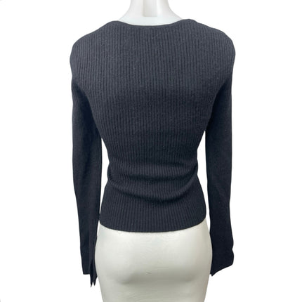 Caara Women's Black Ribbed Knit Sweetheart Long Sleeve Blouse Sweater Top Size S