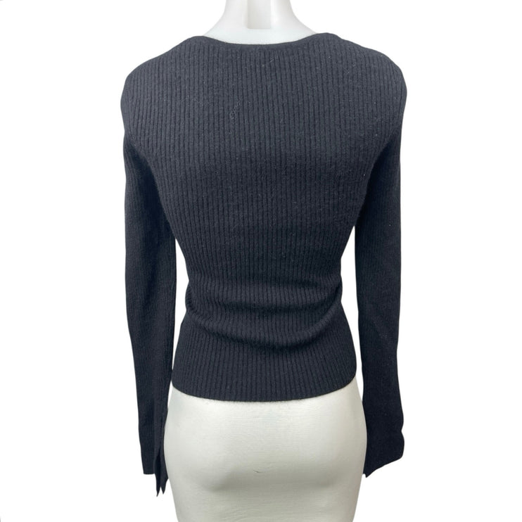 Caara Women's Black Ribbed Knit Sweetheart Long Sleeve Blouse Sweater Top Size S