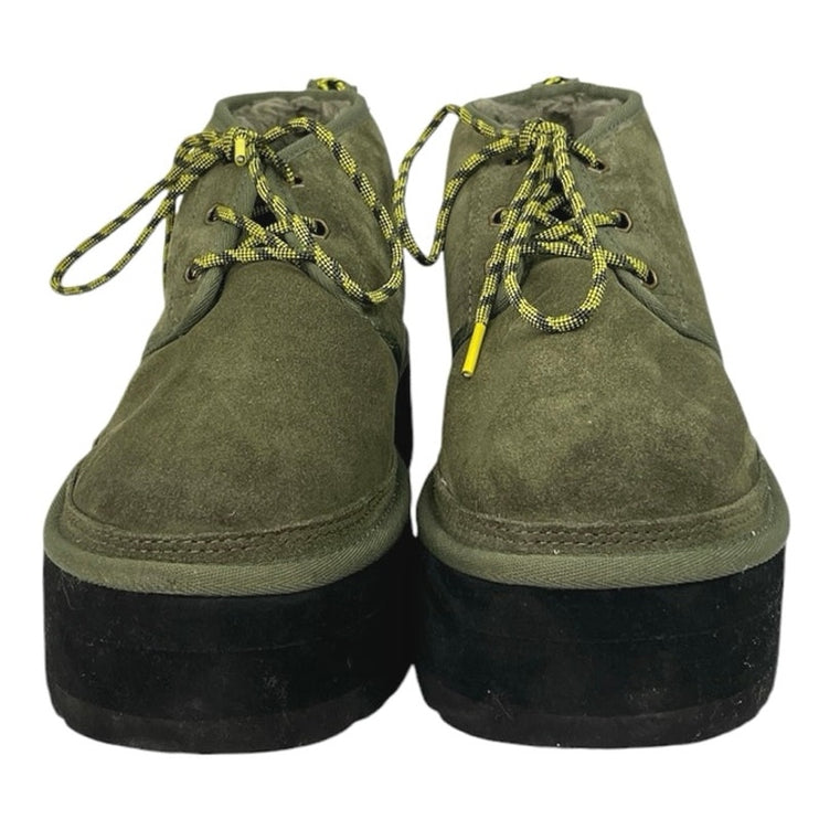 UGG Neumel Heritage Olive Green 2" Platform Suede Wool Chukka Ankle Boots Size 9