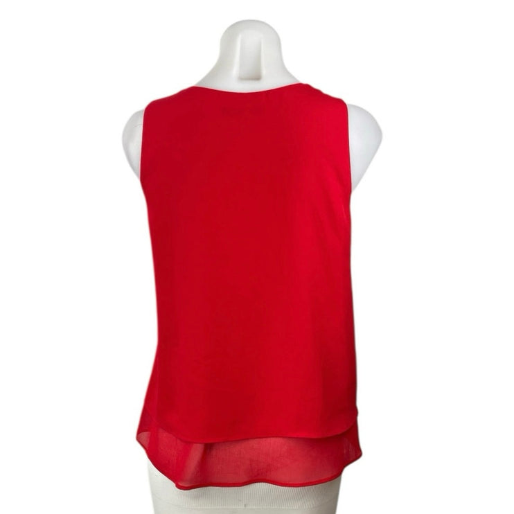 Zara Women's Red Chiffon Layered Sleeveless V Neck Sheer Blouse Tank Top Size XS