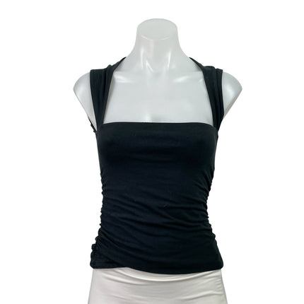 Abercrombie & Fitch Black Sleeveless Square Neck Ruched Crop BlouseTank Top Sz S
