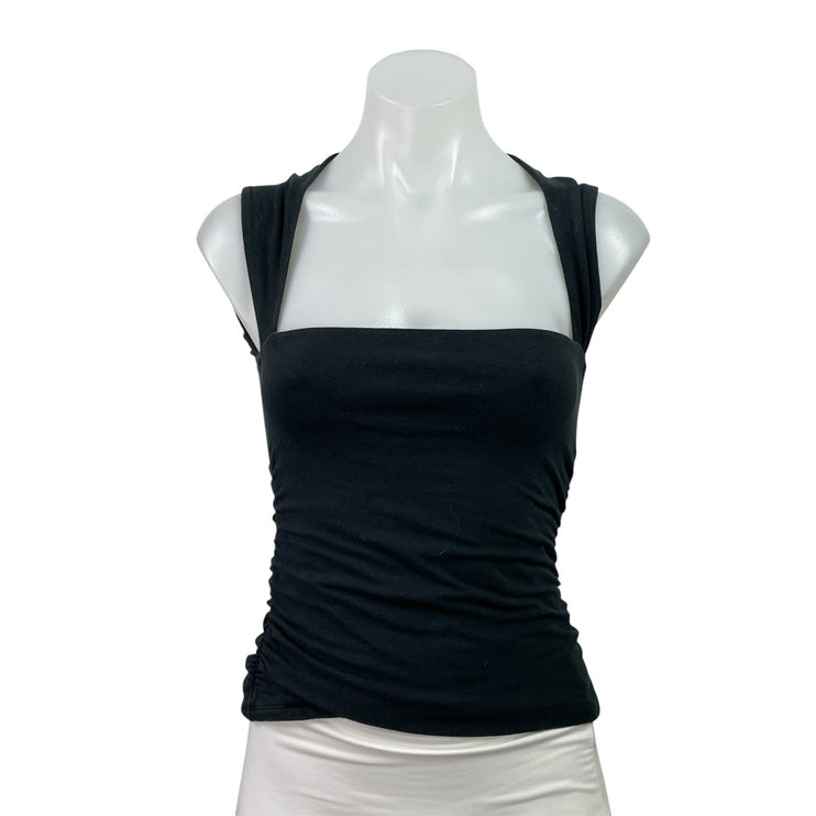 Abercrombie & Fitch Black Sleeveless Square Neck Ruched Crop BlouseTank Top Sz S