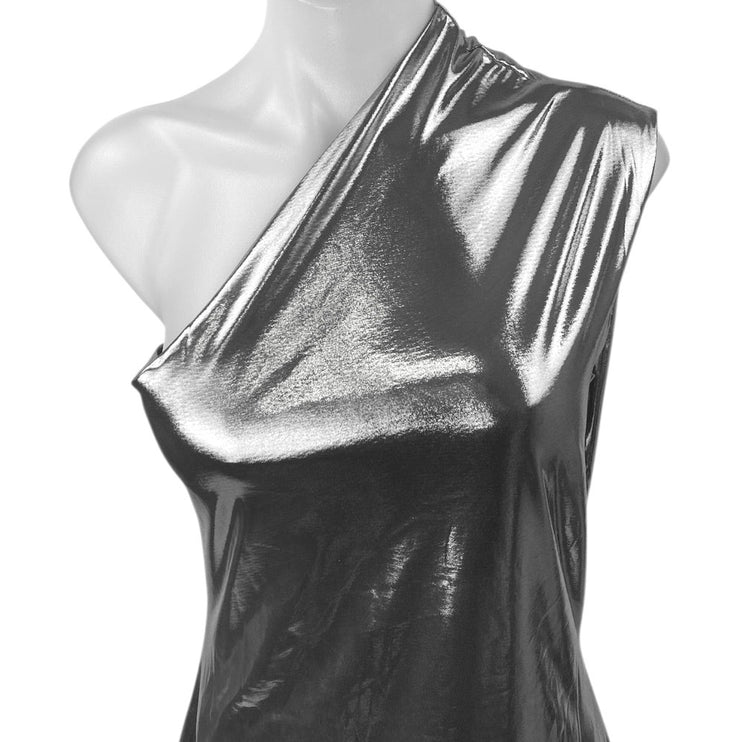 NEW Lu Feng Gray Metallic One Shoulder Sleeveless Mini Bodycon Tank Dress Size L