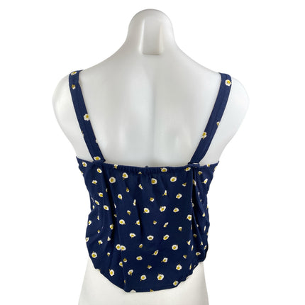 Madewell Blue Floral Button Up Front Tie Sleeveless Crop Cami Tank Blouse Top XS