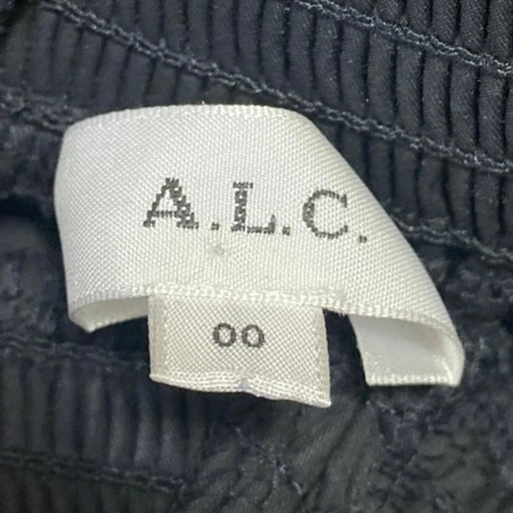 ALC Women's Black V-Neck Short Puff Sleeve Elastic Hem Cropped Blouse Top Size 0