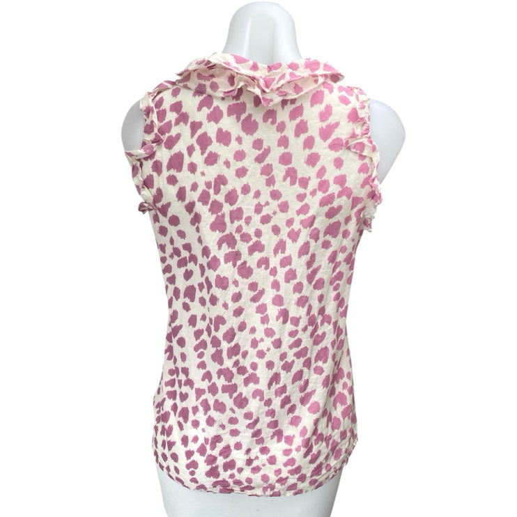 Ann Taylor White Pink Leopard Animal Print Ruffle Sleeveless Tank Blouse Top S