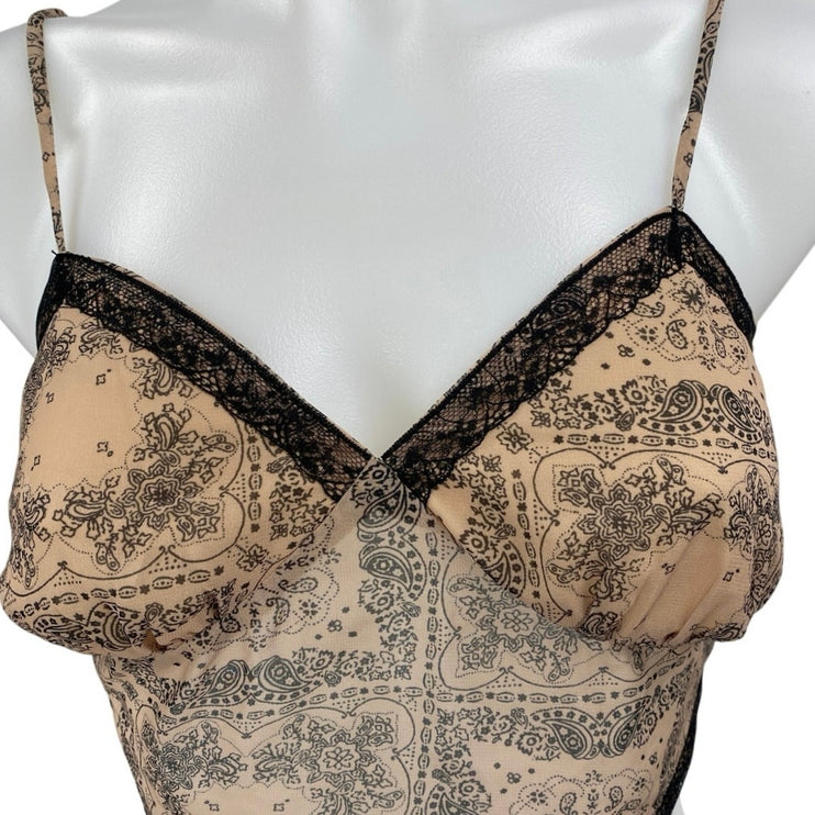 Cotton Candy LA Beige Lace Floral Paisley Sleeveless Cami Bandana Crop Top Sz S