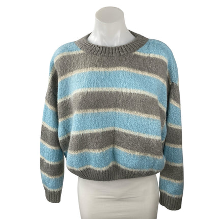 Little Lies Stripe Sia Gray Blue Wool Crew Neck Long Sleeve Sweater Top Size S/M