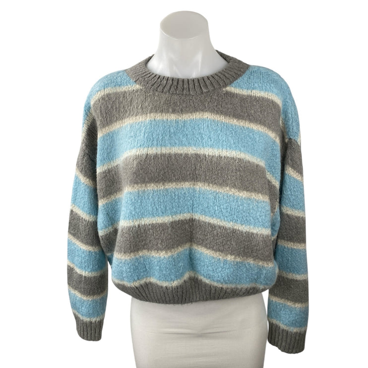Little Lies Stripe Sia Gray Blue Wool Crew Neck Long Sleeve Sweater Top Size S/M