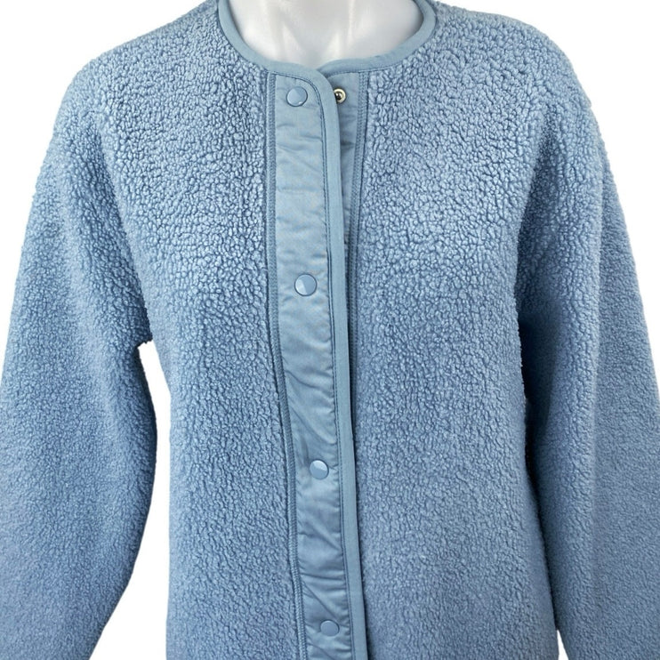 Aritzia Wilfred Free Blue Faux Sherpa Long Sleeve Snap Longline Jacket Size XS