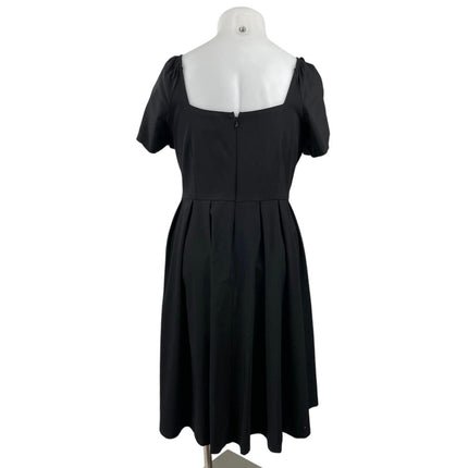 Unique Vintage Black Sweetheart Cap Sleeve Pleated Midi Flare A-Line Dress Sz 4X