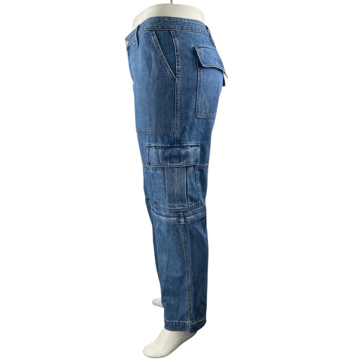 Madewell Women's Blue High Waisted Straight Leg Cargo Denim Jeans Size 33