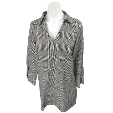 Zara Black White Houndstooth Plaid Collared Long Sleeve Shift Mini Dress Size 0