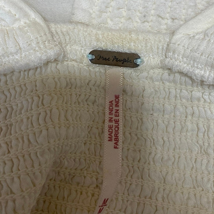 Free People Cream White Sleeveless V-neck Tie Shoulder Smocked Crop Tank Top M