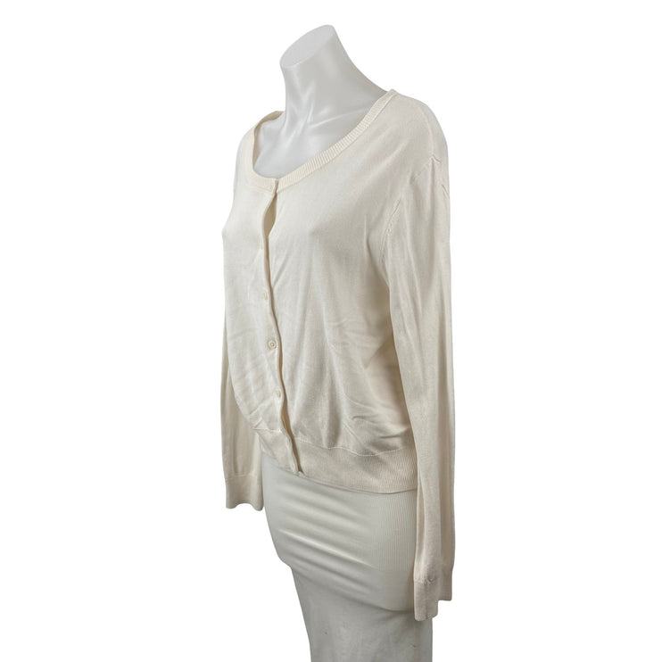 H&M Women's Cream Knit Round Neck Long Sleeve Button Down Cardigan Sweater Top L