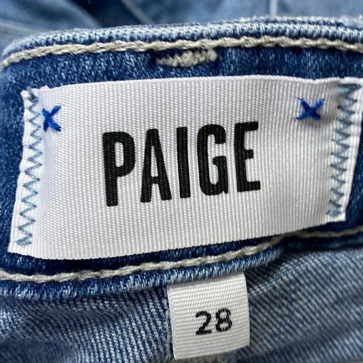 Paige Hoxton Blue High Waist Distressed Frayed Raw Hem Skinny Denim Jeans Sz 28