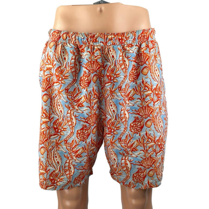Vineyard Vines Men's Orange Seahorse Shells Print Swim Trunks Board Shorts Sz L