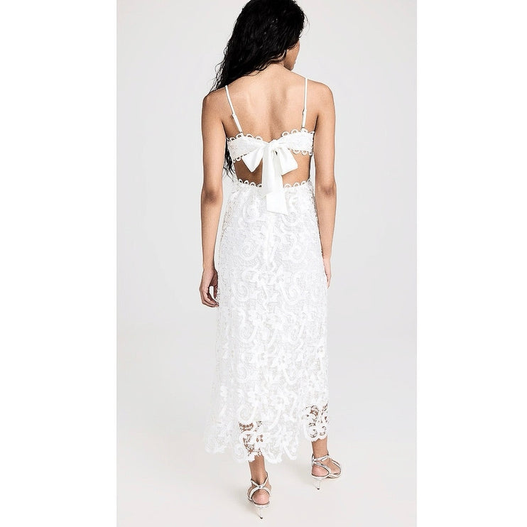 Saylor Wendie White Floral Lace Embroidery Cutout Open Back Strap Midi Dress S