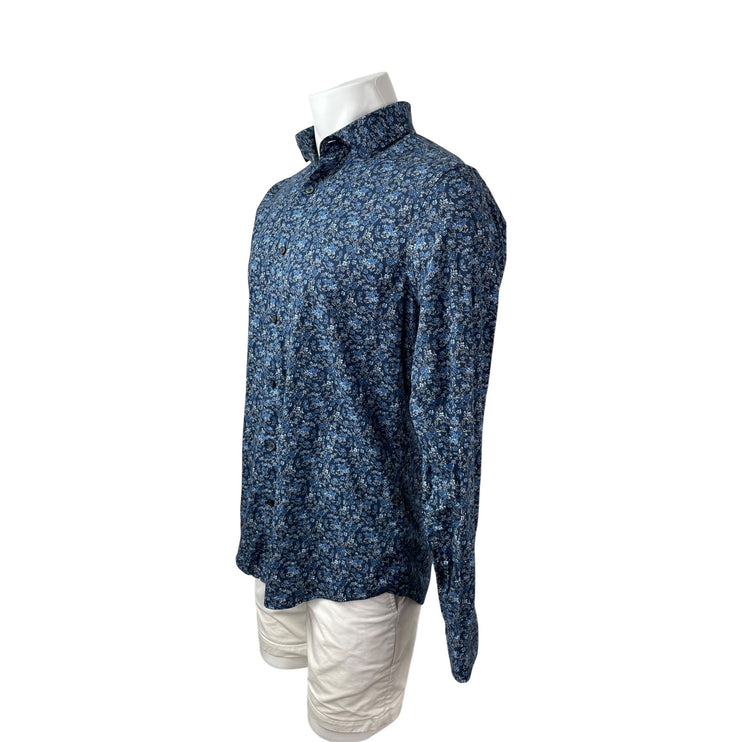 Express Men's Blue Floral Long Sleeve Casual Career Button Down Shirt Top Size L