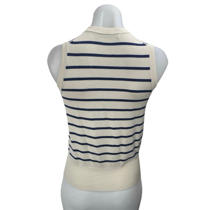 Zara Women's Cream Blue Striped Sleeveless Knit Crop Sweater Vest Tank Top Sz S