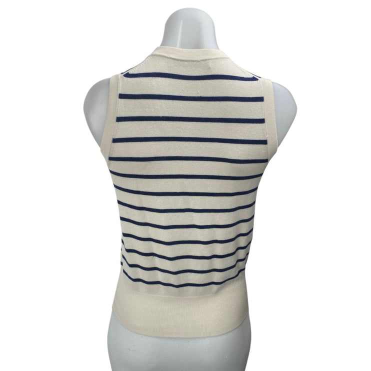 Zara Women's Cream Blue Striped Sleeveless Knit Crop Sweater Vest Tank Top Sz S