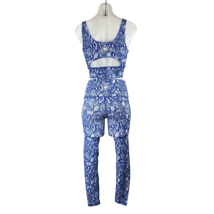 DYI Blue Snakeskin Athletic Yoga Crop Top High Rise Leggings Two Piece Set Sz S