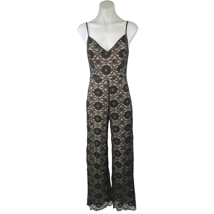 Ark & Co. Black Nude Lace Spaghetti Strap V-neck Cami Camisole Romper Jumpsuit S