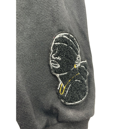 Vessel Unisex Black Embroidered Patchwork Long Sleeve Hoodie Sweatshirt Top Sz M