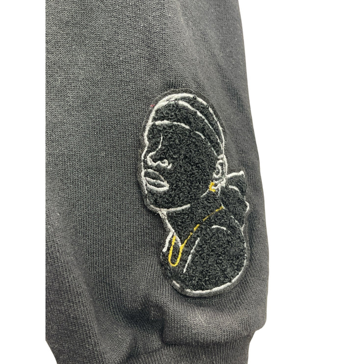 Vessel Unisex Black Embroidered Patchwork Long Sleeve Hoodie Sweatshirt Top Sz M